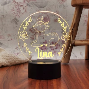 Lampada da notte personalizzata Ragazza unicorno, Regalo di battesimo, Camera dei bambini, Regalo di compleanno, Lampada da comodino, Ragazza regalo di nascita, Reh