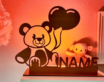 Étiquette nominative de chambre d’enfants avec lampe LED pour enfants en bois avec jambe | cadeau personnalisé pour bébés filles ou garçons |