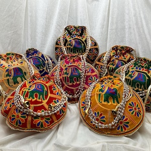 Veel van 20 stuks Indiase potlitas, handborduurwerk, mooie potlitas, trouwtassen voor cadeau, designer potlitassen, handtas, handgemaakte potlitassen