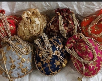 Mix Lot Of 50 Indian Handmade Women's Embroidered Clutch Purse Potli Bag Pouch Drawstring Bag Wedding Favor Return Gift For Guests Free Ship