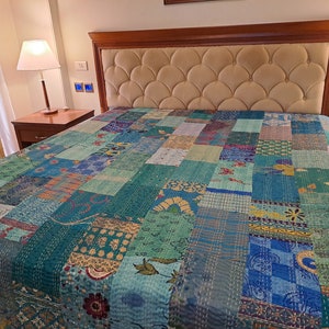 Indian Kantha Quilt Handmade Kantha Bedcover Indian Kantha Bedspread Throw Cotton Blanket Kantha King Size Indian Quilt