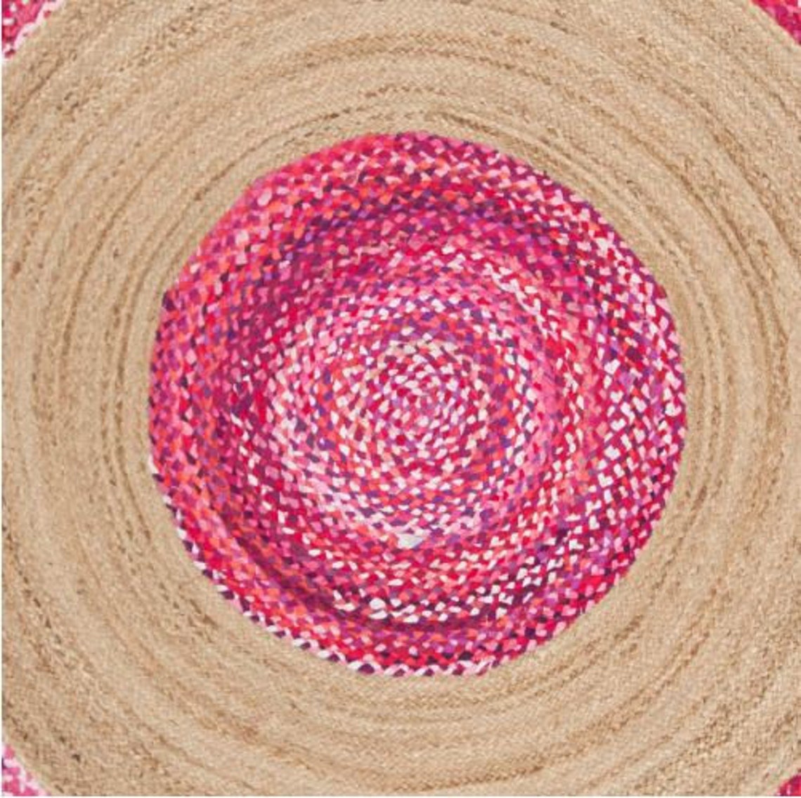 Beautiful Pink Colorful Hand Braided Rug. Natural Handmade Etsy