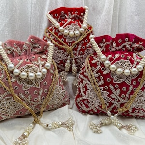 Lot of 3 pcs Indian Potli Bag, Hand Embroidery, Bridal potli, Wedding Bag, Designer Potli, Handbag, Bridal Marriage Handmade Potli Handbags