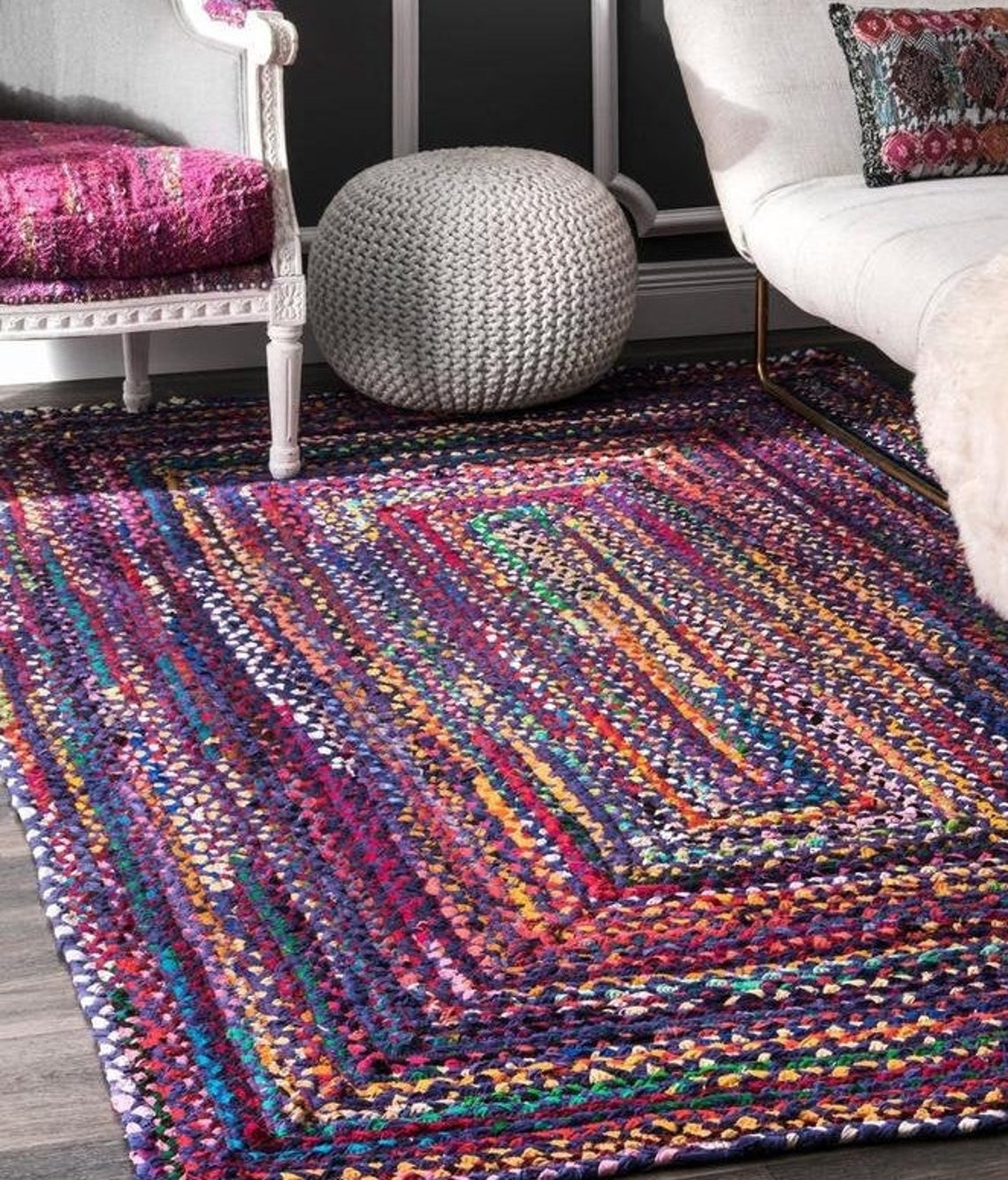 3x4 Feet Floor Area Rug Braided Cotton rug Handmade Jute Rugs Etsy