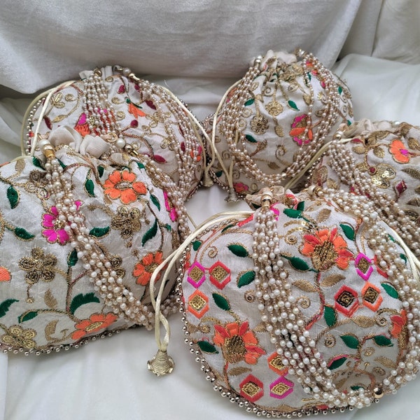 Lot Of 20 Indian Handmade Women's Embroidered Clutch Purse Potli Bag Pouch Drawstring Bag Wedding Favor Return Gift For Guests Free Ship