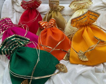 100 Assorted Gota Potli Bags, Handmade Indian Wedding Favor Bags