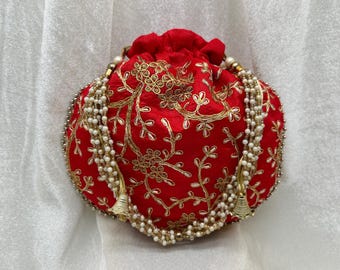 20 Indian Embroidered Potli Bags, Wedding Favor Drawstring Pouches