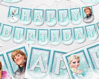 Frozen Birthday Banner, Elsa Anna Party Decor (Instant Download)