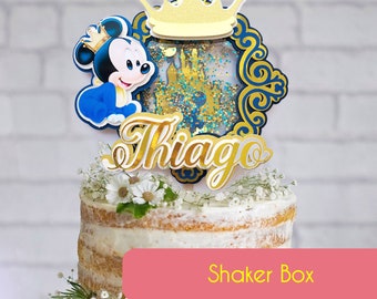 Adorno para pastel de Baby Mickey Mouse, caja de agitador personalizada para el primer cumpleaños en formato SVG (archivos digitales).