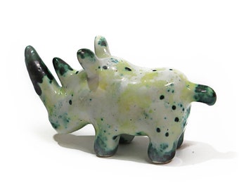 African two-horned rhino Miniature Ceramic Figurine for Collectibles and Gifts