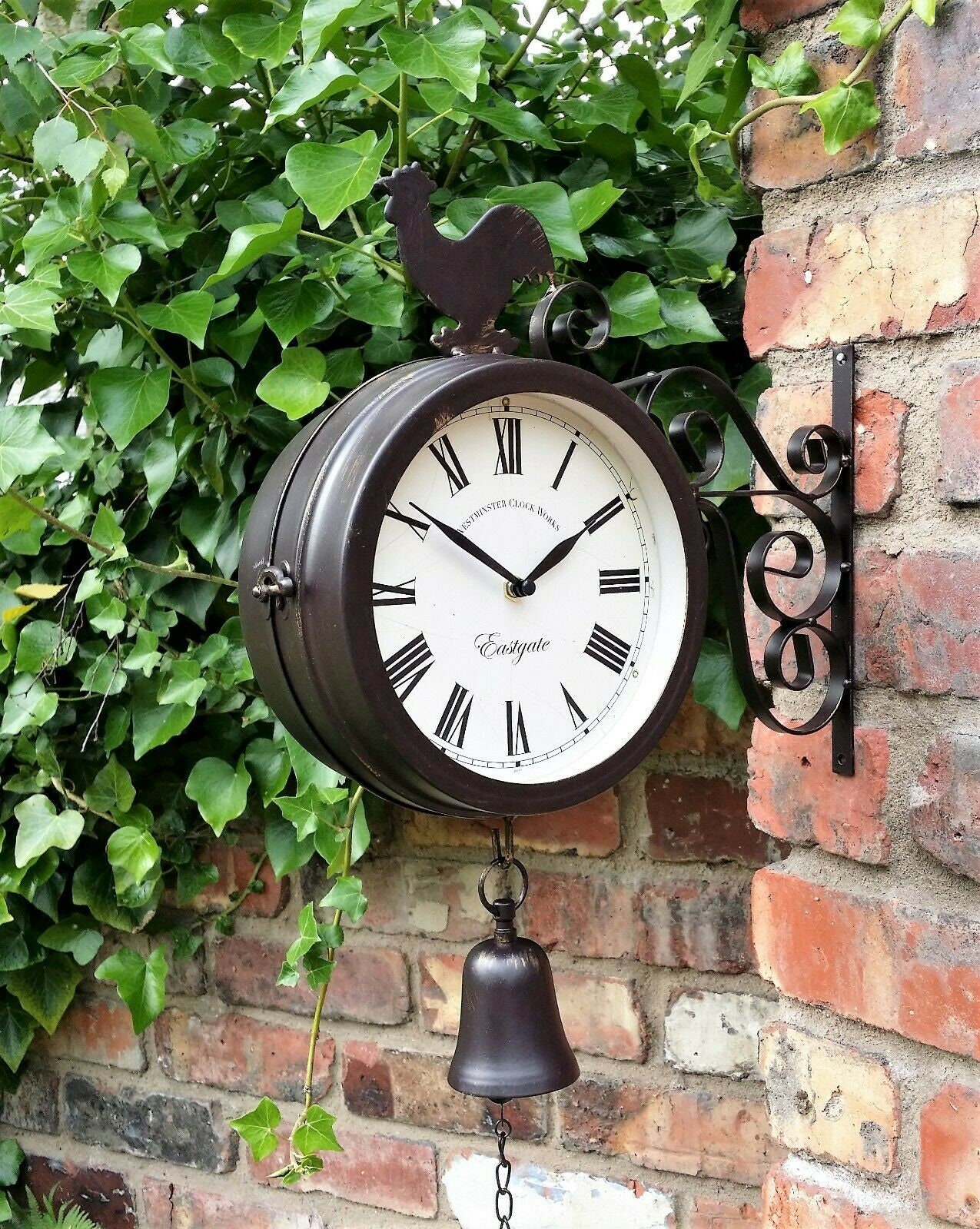 Garden Wall Clock Station Ornament double sided Bracket Rust Etsy