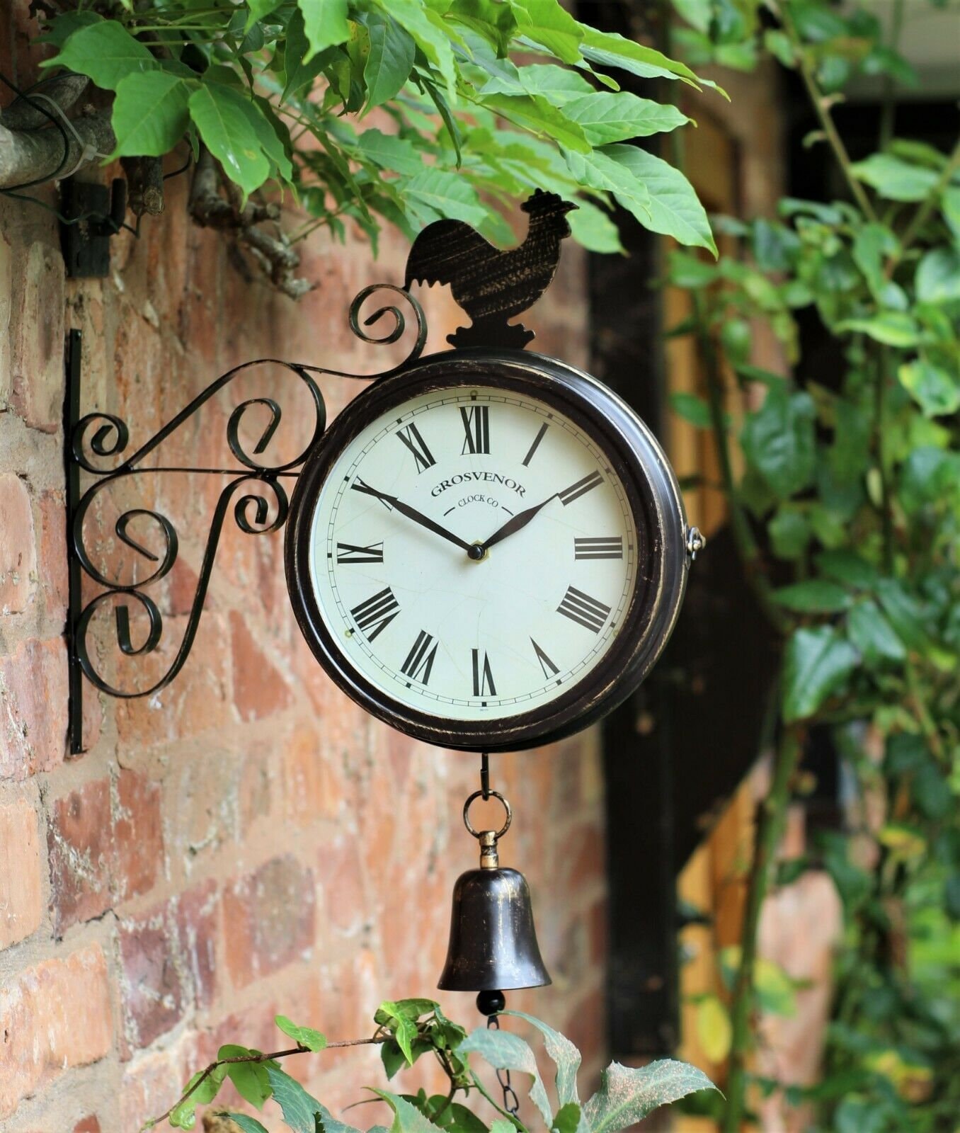 Garden Wall Clock Station Ornament double sided Bracket Rust Etsy