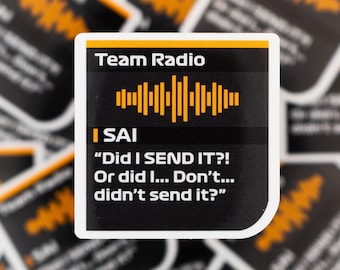 Pegatina impermeable con mensaje de radio &quot;¿Lo envié yo?&quot; de Carlos Sainz