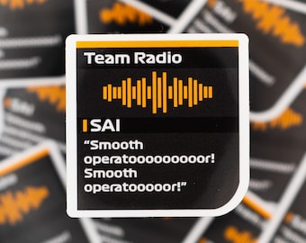 Pegatina impermeable con mensaje de radio &quot;¡Operador impecable!&quot; de Carlos Sainz