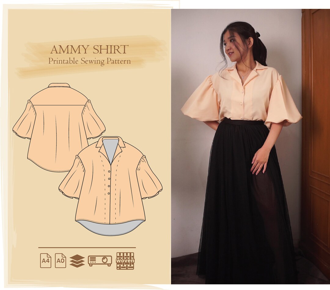Oversized Shirt With Puff Sleeve Sewing Pattern - Etsy