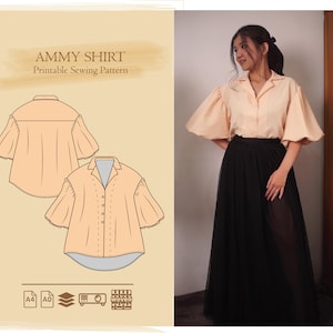 Oversized Shirt with Puff Sleeve Sewing Pattern