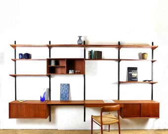 Big 4 bay Kai Kristiansen teak midcentury wall unit | Teak shelf | Modular wall shelf | FM Furniture | Cado | Danish design shelving system
