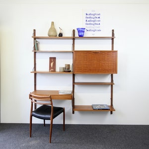 Teak Home Office Poul Cadovius Wall Unit 2 bay | Royal System | Cado | modular wall shelf | midcentury Danish design | 1960 string shelf