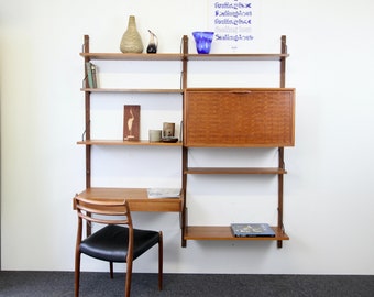 Teak Home Office Poul Cadovius Wall Unit 2 bay | Royal System | Cado | modular wall shelf | midcentury Danish design | 1960 string shelf