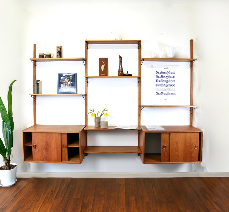 Danish Teak 3 Bay Wall Unit Cado shelving system vintage wall shelf midcentury shelf modular danish design wall shelf 1960 image 4