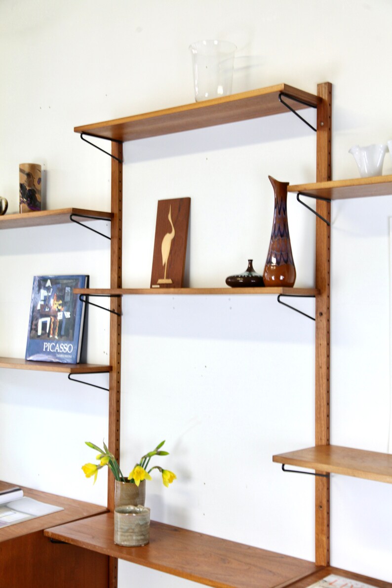 Danish Teak 3 Bay Wall Unit Cado shelving system vintage wall shelf midcentury shelf modular danish design wall shelf 1960 image 5