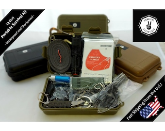 Survival Essentials - 12 in 1 Portable Survival Kit Gear Emergency Tools - Prepping Hiking Backpacking BOB Camping Gift