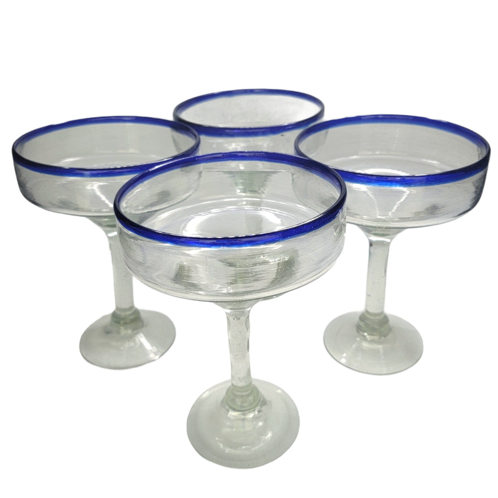 Mexican Glass Blue Rimmed Margarita Glasses Glass Set of 4 Etsy