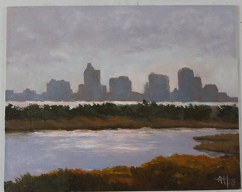 Dipinto ad olio ORIGINALE: Skyline di Corpus Christi