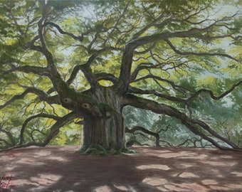 Limited Edition Print, Artist Signed and Numbered, Texas Landscape Art: "Old Oak Tree" -- 11" x 14" Giclée Print