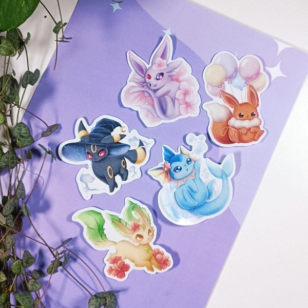 Pokémon Sticker Evoli Evolutions - Aquana Psiana Evoli - Vaporeon Espeon Eevee cute stickers also available as shiny with holographic effect