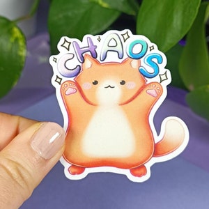 Autocollant chat du chaos – Chat du chaos orange drôle avec les pattes en l’air – Parfait pour ordinateur portable, ordinateur portable, etc.