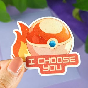 Autocollant Fire Pokeball Retro Salamèche – Parfait pour ordinateur portable, ordinateur portable & Co. – Marchandise fabriquée par des fans – « Je vous choisis »