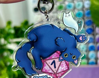 Critical Fail Cat Keychain | Funny DnD Gift | Dice Cat “Oops” Nerd Charm Handmade