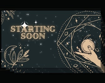 Animated Twitch Overlay Witchy Tarot | Black Gold Stream Screens | Starting Soon, BRB, Ending & Offline | PNG MP4 Download
