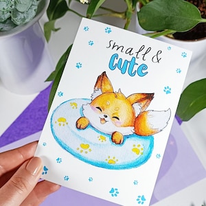 Carte postale Fox faite à la main - Mignon et petit, cadeau parfait pour les amateurs de renard