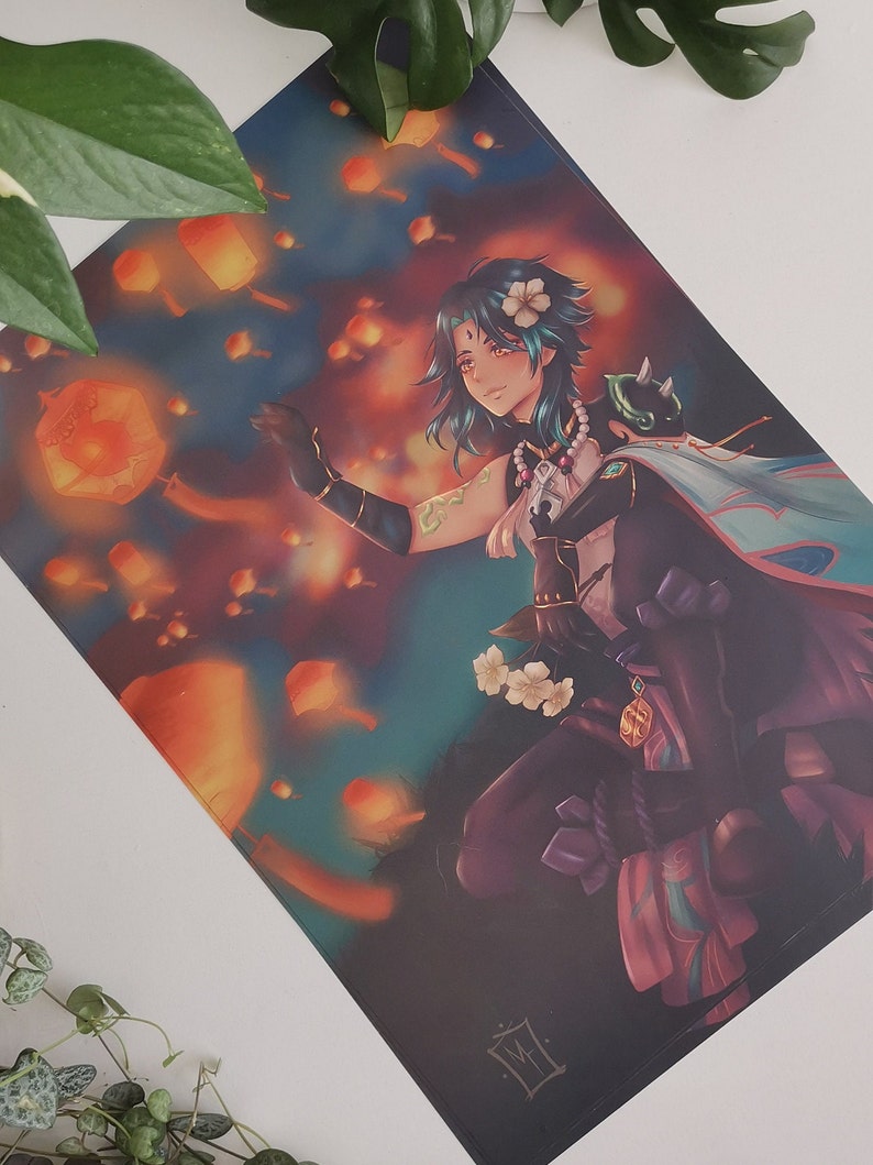 Xiao Poster Lantern Rite Genshin Impact Fanart With Lanterns Poster A4