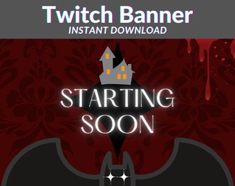 Vampire - 4 x animated Twitch offline banner - stream overlay vampire design - cute bat black red gothic style