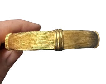 Vintage Christian Dior Gold Tone Textured Ribbed Bangle Bracelet Germany Signed