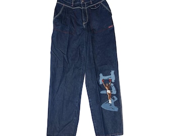 Platinum FUBU Muhammad Ali Vintage Baggy Jeans Dark Wash Red Stitch Mens 34