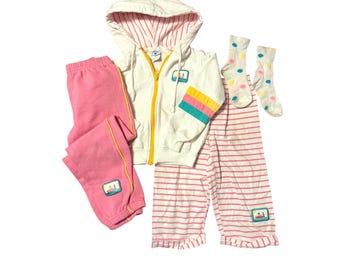 Vintage Hartstrings Girls 4pc Set Pink White Green  Hoodie Sweatpants Socks 5 6