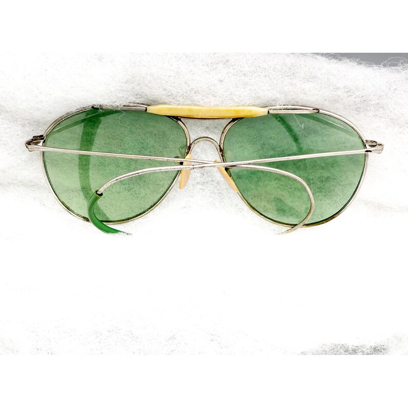 Vintage WW2 Aviator Sunglasses Green Lenses Metal Frame Pre-Ray Ban Glasses AO afbeelding 3