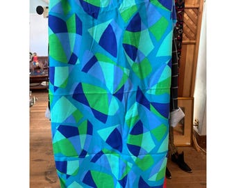 Vtg Geometric Abstract Fabric Pucci Blue Green Mod MCM Rayon challis 2.5 yds