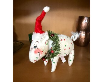 Annalee 2006 Christmas Pig w/ Santa Hat 8" Polka Dots Christmas Dolls Holiday