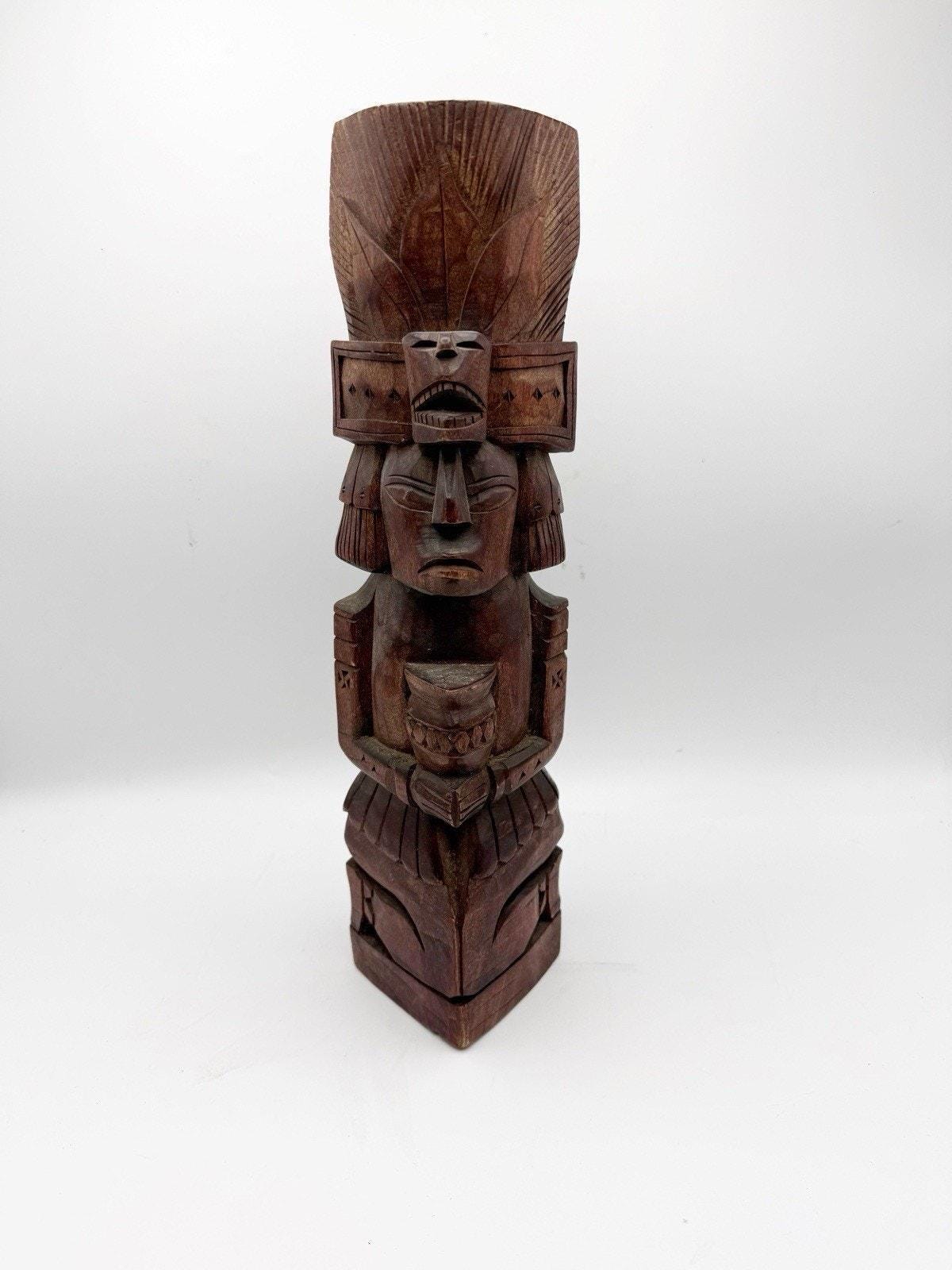 1970's Mayan Aztec Totem Pole Style Carved Figure 14
