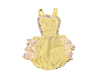 Vintage Lily Kids Yellow Ruffle Back Sunsuit Romper Eyelet Lace Infant 12 Months