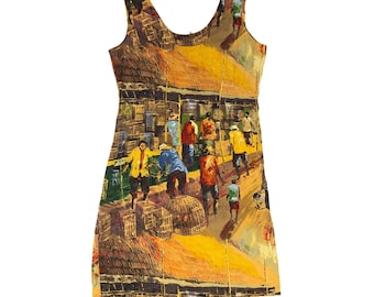 Jams World Village Print Rayon Shift Dress Yellow Multicolor Small tank global