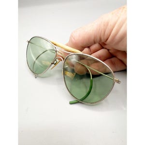 Vintage WW2 Aviator Sunglasses Green Lenses Metal Frame Pre-Ray Ban Glasses AO afbeelding 6