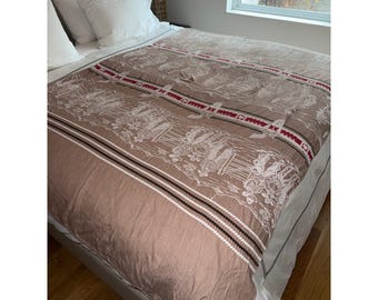 Vtg Bates Western Twin Bedspread Blanket Mid-Century Americana Textile 50's