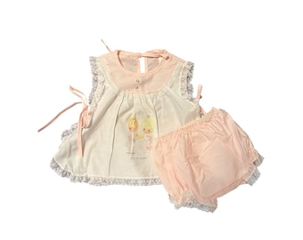 Vtg Precious Moments Pink Angel Apron Top Bloomers Set 18M Dress diaper cover