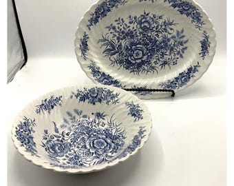 Beacon Hill Hostess Tableware Blue Floral Ironstone Serving Platter Bowl England
